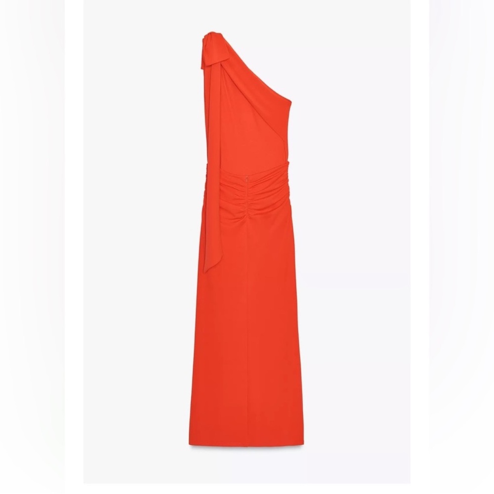 ZARA Coral Open Back One-Shoulder Maxi Dress. M NWT - Picture 5 of 11